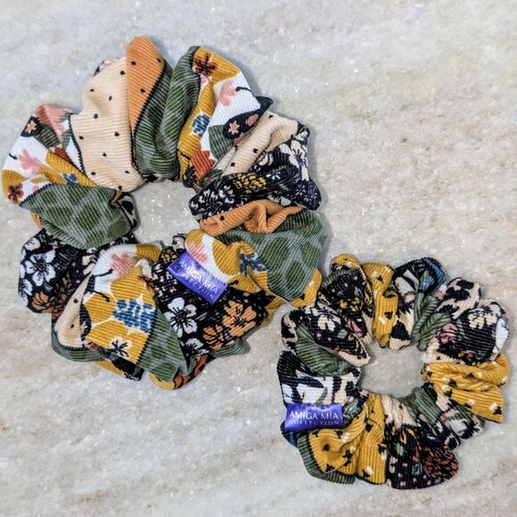 Corduroy scrunchie size large boho pattern hand crafted - Picture 4 of 6